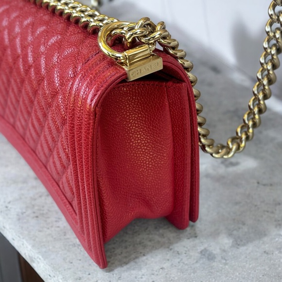 CHANEL 2019’ Caviar Red/Silver Quilted Le Boy Bag - Picture 6 of 16